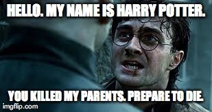 Hello. My name is Harry Potter. You killed my parents. Prepare to die.